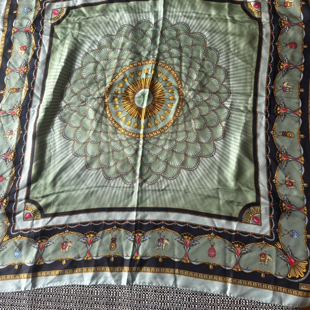 Faberge Multicolor Scarf with Gold and Red Accents